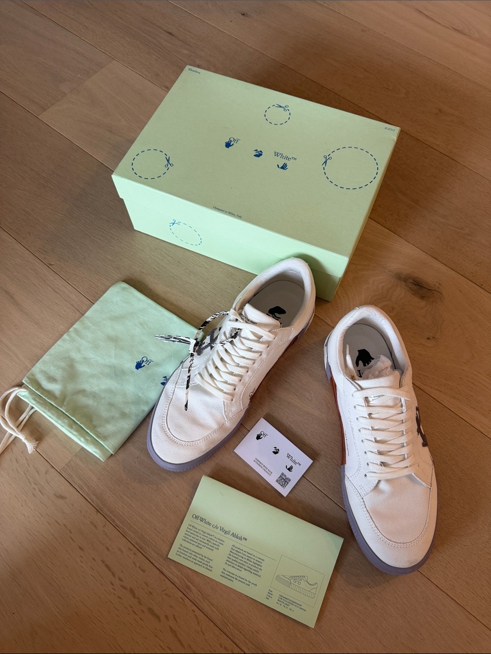 Off-White Men’s White Low-Top Sneakers with Brown and Gray Accents
